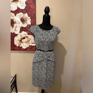 Calvin Klein tweed sheath dress with peplum (belts not included), size 6